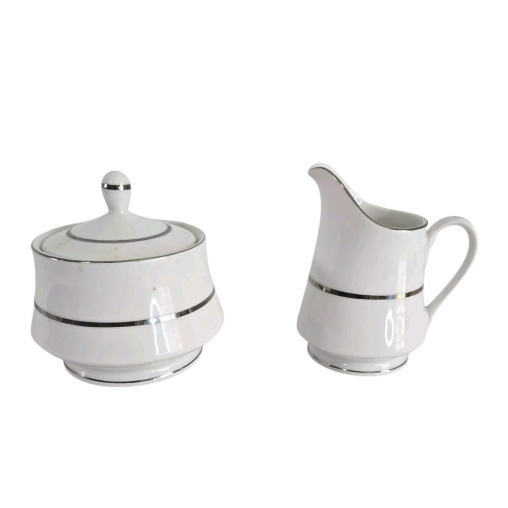 Acsons Diamond Set Silver Trim China Tea Creamer and Sugar‎ Dish